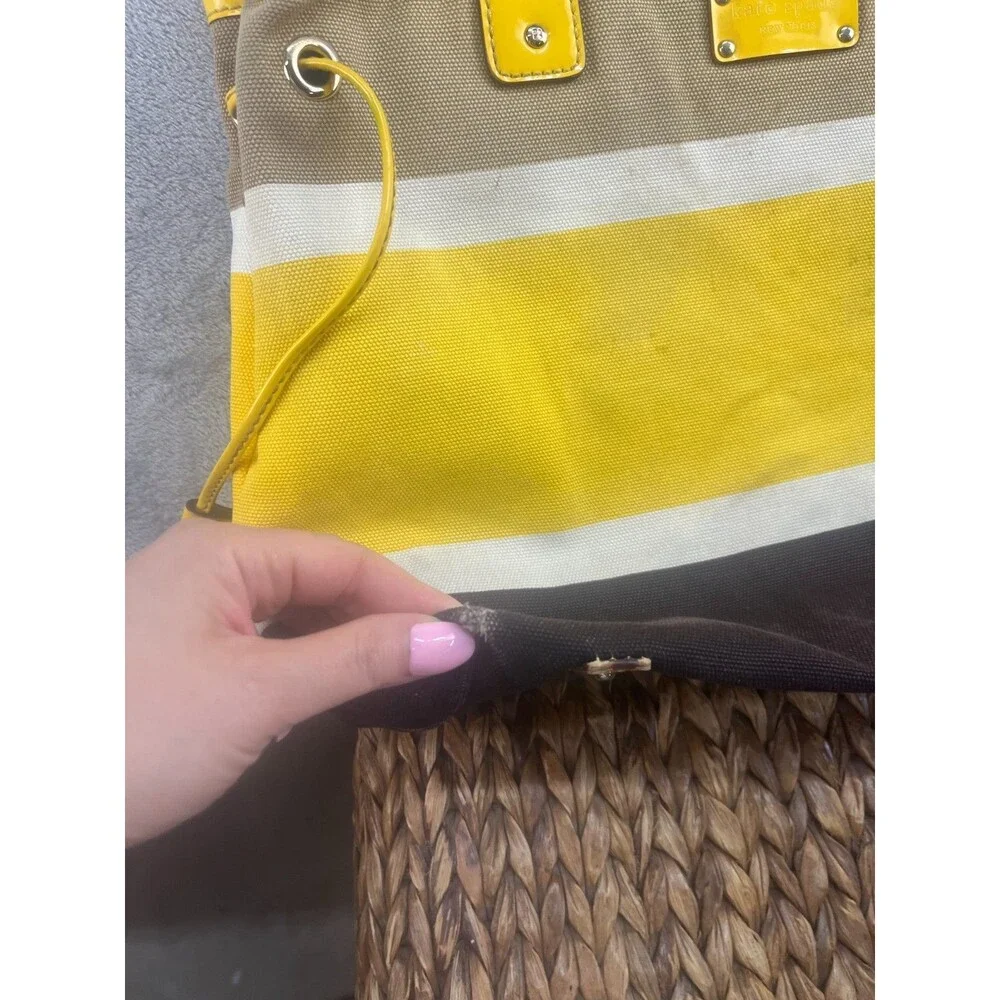 Kate Spade New York Striped Tote Zip Top Double Handles Yellow Lining Pockets